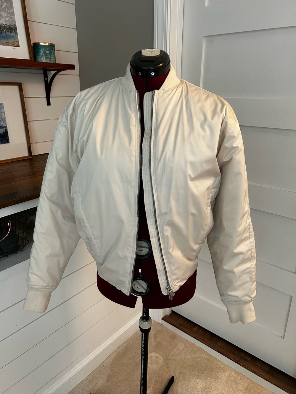 Athleta Off-White Puffy Bomber Jacket XS